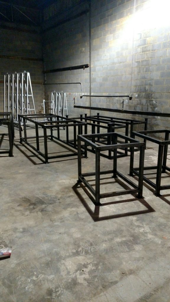 various sized steel tables made for granite polishing/fabrication company