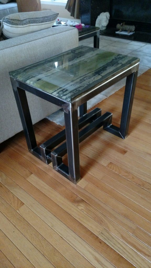 modern industrial style steel side table with beautiful stone top