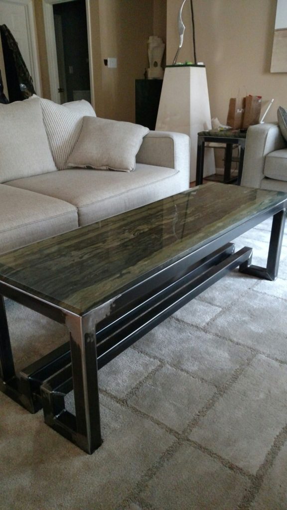 modern industrial style steel side table with beautiful stone top